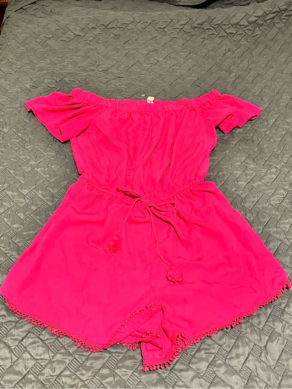 Women’s Hot Pink Off-Shoulder One-Piece Romper